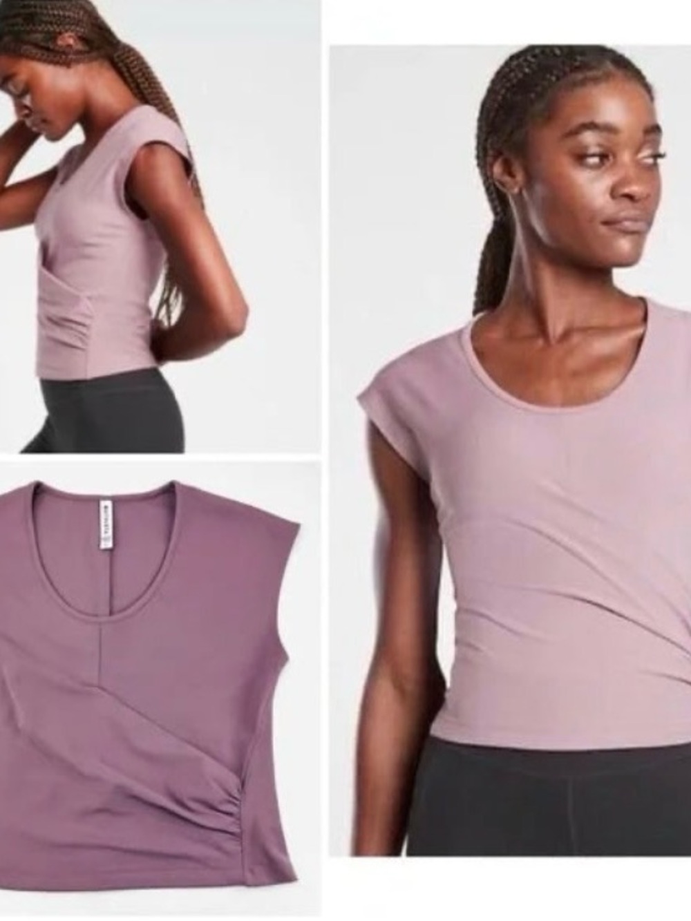Athleta Bayview Crossover Top Women’s Cap Sleeve Twist-Front Top in Mauve